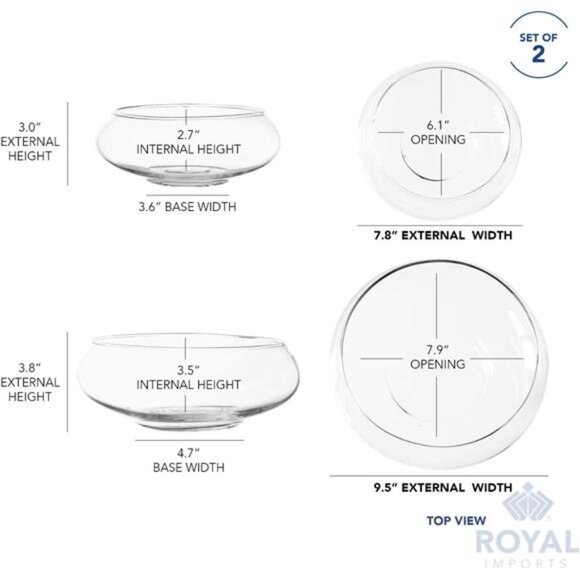 Royal Imports Round Glass Vase Set of 2 – Clear Decorative Glass Bowls - Picture 2 of 8